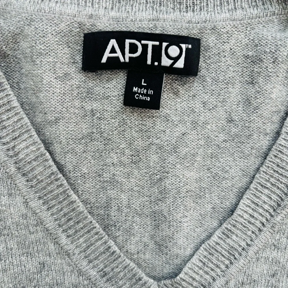 Apt9 Men Large Cashmere Silk V Neck heather gray knit slouchy pullover Sweater